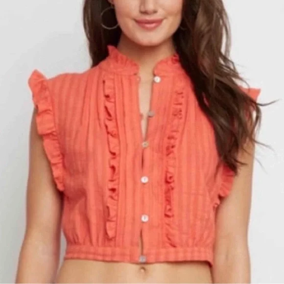 SALE 🌟 Tracy Reese Orange Ruffle Crop Top Women’s Size Medium - Picture 1 of 5